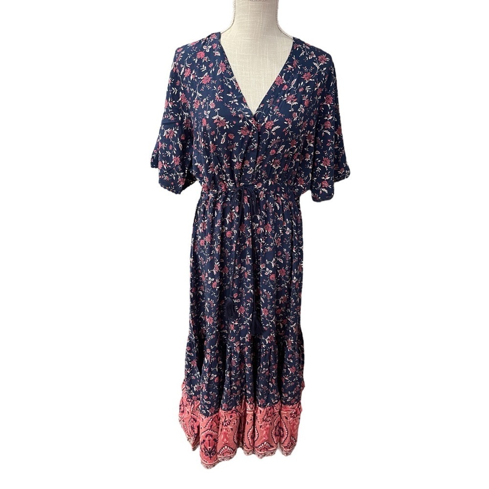 R. Vivimos Dark Blue Pink Bohemian Floral Maxi Dress Women’s Size XL(16/18) New